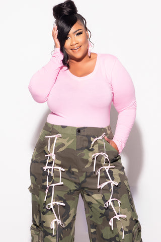 Final Sale Plus Size Long Sleeve Top in Pink