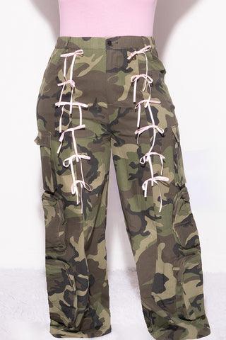 Final Sale Plus Size Pink Ribbon Cargo Pant in Camouflage Print