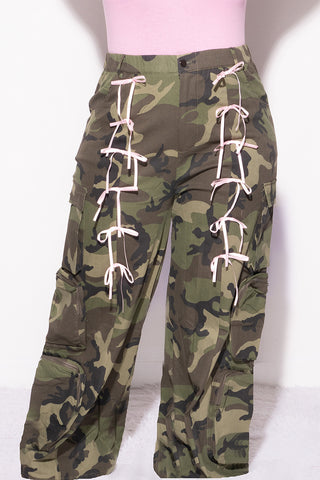 Final Sale Plus Size Pink Ribbon Cargo Pant in Camouflage Print