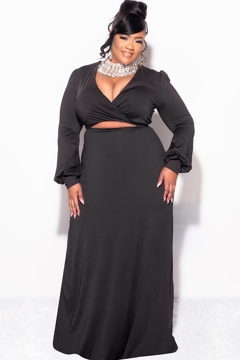 Final Sale Plus Size Faux Wrap Cut Out Maxi Dress in Black - 1x 14/16 Final Sale Plus Size Faux Wrap Cut Out Maxi Dress in Black - 1x 14/16