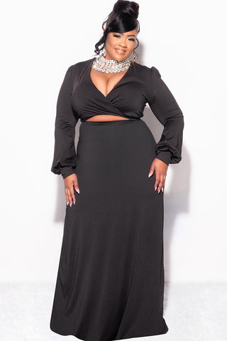 Final Sale Plus Size Faux Wrap Cut Out Maxi Dress in Black