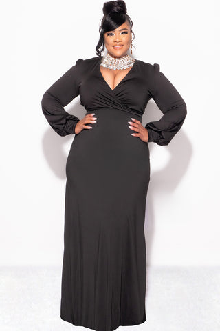 Final Sale Plus Size Faux Wrap Cut Out Maxi Dress in Black