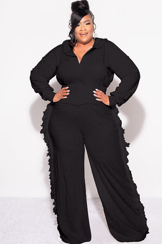 Final Sale Plus Size 2pc Hooded Tassel Pant Set in Black