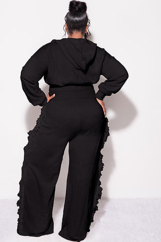 Final Sale Plus Size 2pc Hooded Tassel Pant Set in Black