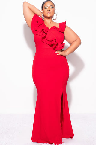 Final Sale Plus Size Gown with Layered Sleeves and Slit in Red