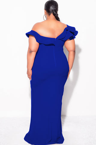 Final Sale Plus Size Gown with Layered Sleeves and Slit in Royal Blue