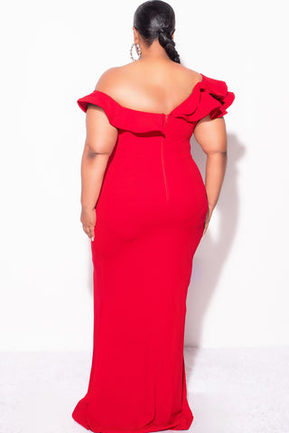 Final Sale Plus Size Gown with Layered Sleeves and Slit in Red