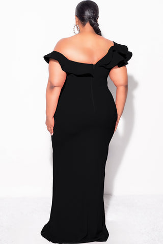 Final Sale Plus Size Gown with Layered Sleeves and Slit in Black