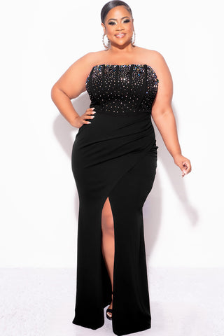 Final Sale Plus Size Strapless Multi Color Rhinestone Gown in Black