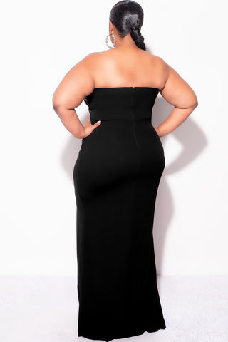 Final Sale Plus Size Strapless Multi Color Rhinestone Gown in Black