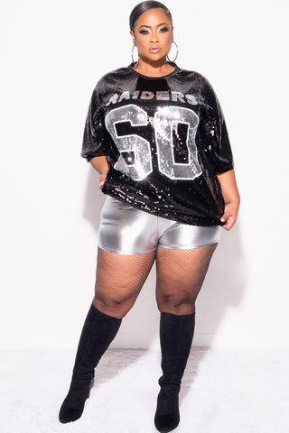 Final Sale Plus Size Sequin Raiders Jersey Top in Black and Silver