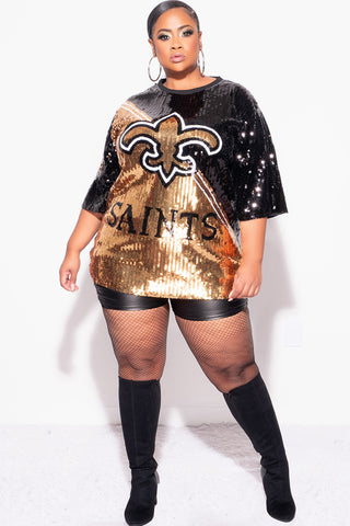 Final Sale Plus Size Sequin Saints Jersey Top in Black and Gold