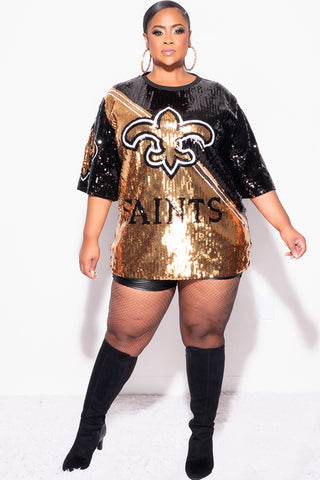 Final Sale Plus Size Sequin Saints Jersey Top in Black and Gold