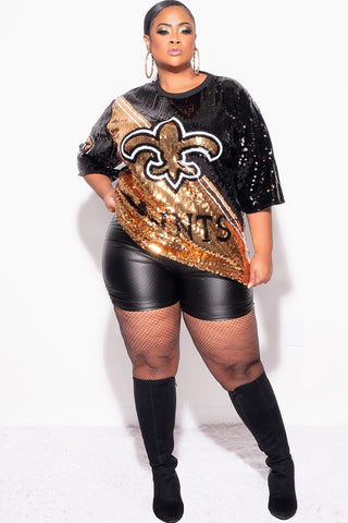 Final Sale Plus Size Sequin Saints Jersey Top in Black and Gold