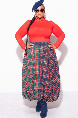 Final Sale Plus Size Colorblock Maxi Bubble Skirt in Plaid Print