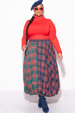 Final Sale Plus Size Colorblock Maxi Bubble Skirt in Plaid Print