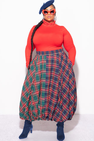 Final Sale Plus Size Colorblock Maxi Bubble Skirt in Plaid Print