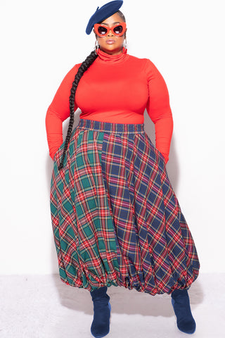 Final Sale Plus Size Colorblock Maxi Bubble Skirt in Plaid Print