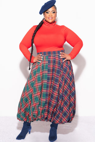 Final Sale Plus Size Colorblock Maxi Bubble Skirt in Plaid Print