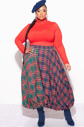 Final Sale Plus Size Colorblock Maxi Bubble Skirt in Plaid Print