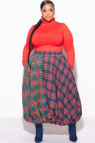 Final Sale Plus Size Colorblock Maxi Bubble Skirt in Plaid Print