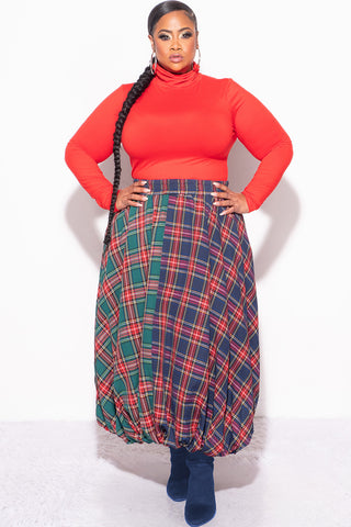 Final Sale Plus Size Colorblock Maxi Bubble Skirt in Plaid Print