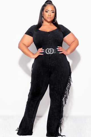 Final Sale Plus Size Fringe Jumpsuit in Black