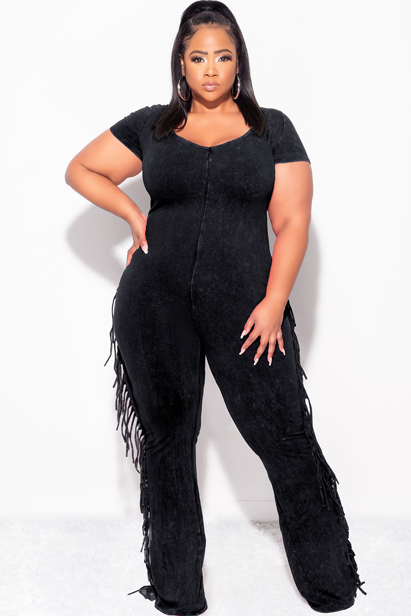 Final Sale Plus Size Fringe Jumpsuit in Black