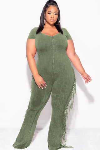 Final Sale Plus Size Fringe Jumpsuit in Olive