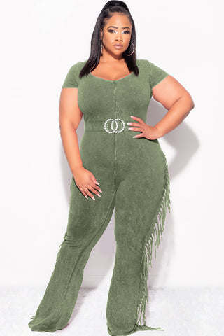 Final Sale Plus Size Fringe Jumpsuit in Olive