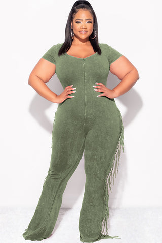 Final Sale Plus Size Fringe Jumpsuit in Olive