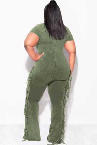 Final Sale Plus Size Fringe Jumpsuit in Olive