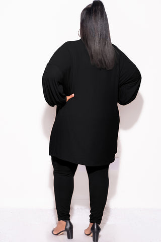 Final Sale Plus Size Ribbed 3pc Set Cardigan, Tank Crop Top, & Pants in Black