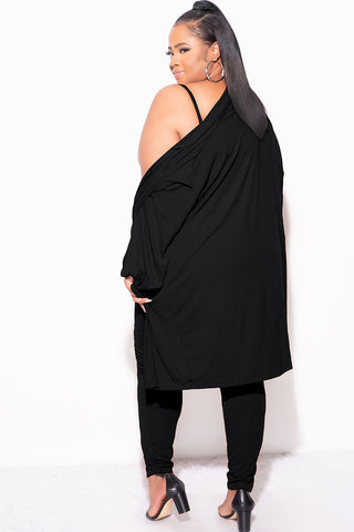 Final Sale Plus Size Ribbed 3pc Set Cardigan, Tank Crop Top, & Pants in Black