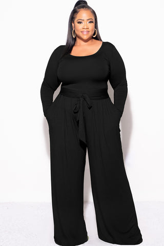 Final Sale Plus Size 2pc Crop Top and Palazzo Pant Set in Black