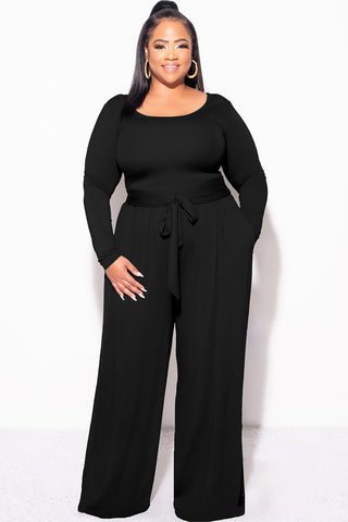 Final Sale Plus Size 2pc Crop Top and Palazzo Pant Set in Black