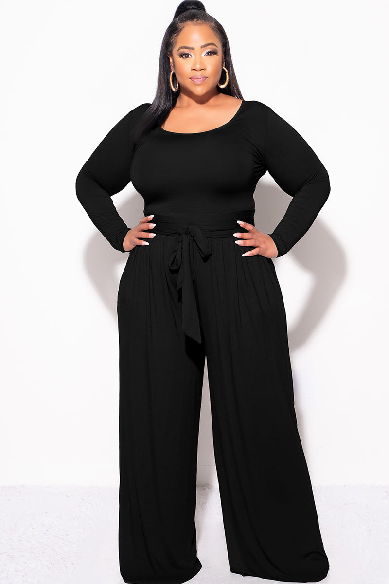 Final Sale Plus Size 2pc Crop Top and Palazzo Pant Set in Black