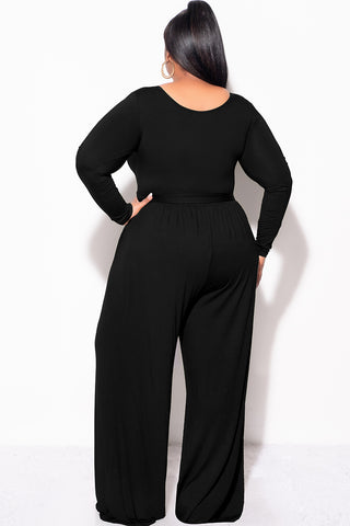 Final Sale Plus Size 2pc Crop Top and Palazzo Pant Set in Black