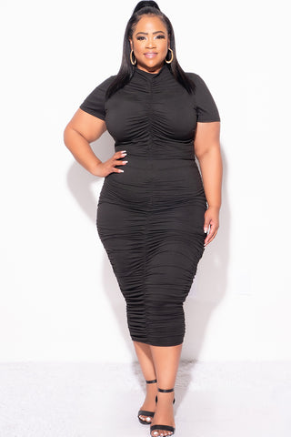 Final Sale Plus Size 2pc Set Ruched Crop Top & Skirt in Black