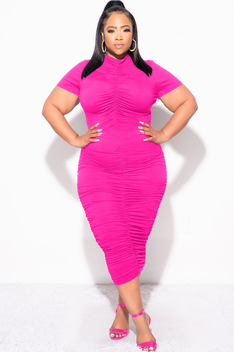 Final Sale Plus Size 2pc Set Ruched Crop Top & Skirt in Hot Pink Chic And Curvy Final Sale Plus Size 2pc Set Ruched Crop Top & Skirt in Hot Pink Chic And Curvy