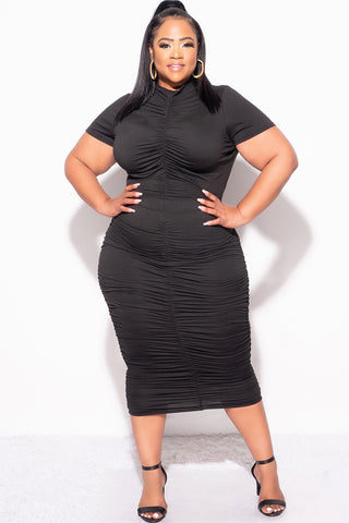 Final Sale Plus Size 2pc Set Ruched Crop Top & Skirt in Black
