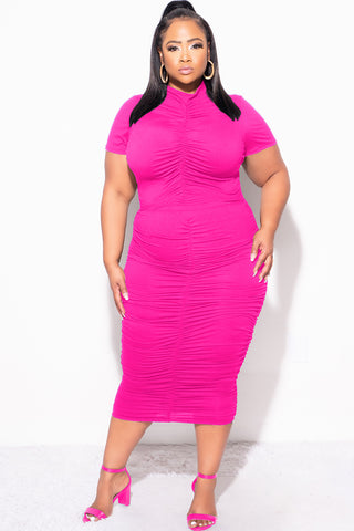 Final Sale Plus Size 2pc Set Ruched Crop Top & Skirt in Hot Pink