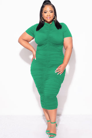 Final Sale Plus Size 2pc Set Ruched Crop Top & Skirt in Green