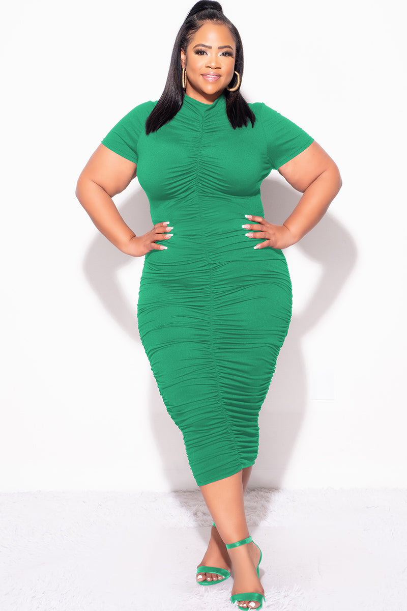 Final Sale Plus Size 2pc Set Ruched Crop Top & Skirt in Green