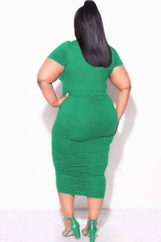 Final Sale Plus Size 2pc Set Ruched Crop Top & Skirt in Green