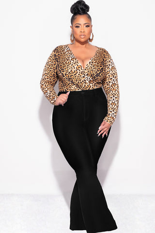 Final Sale Plus Size Faux Wrap Bodysuit in Animal Print