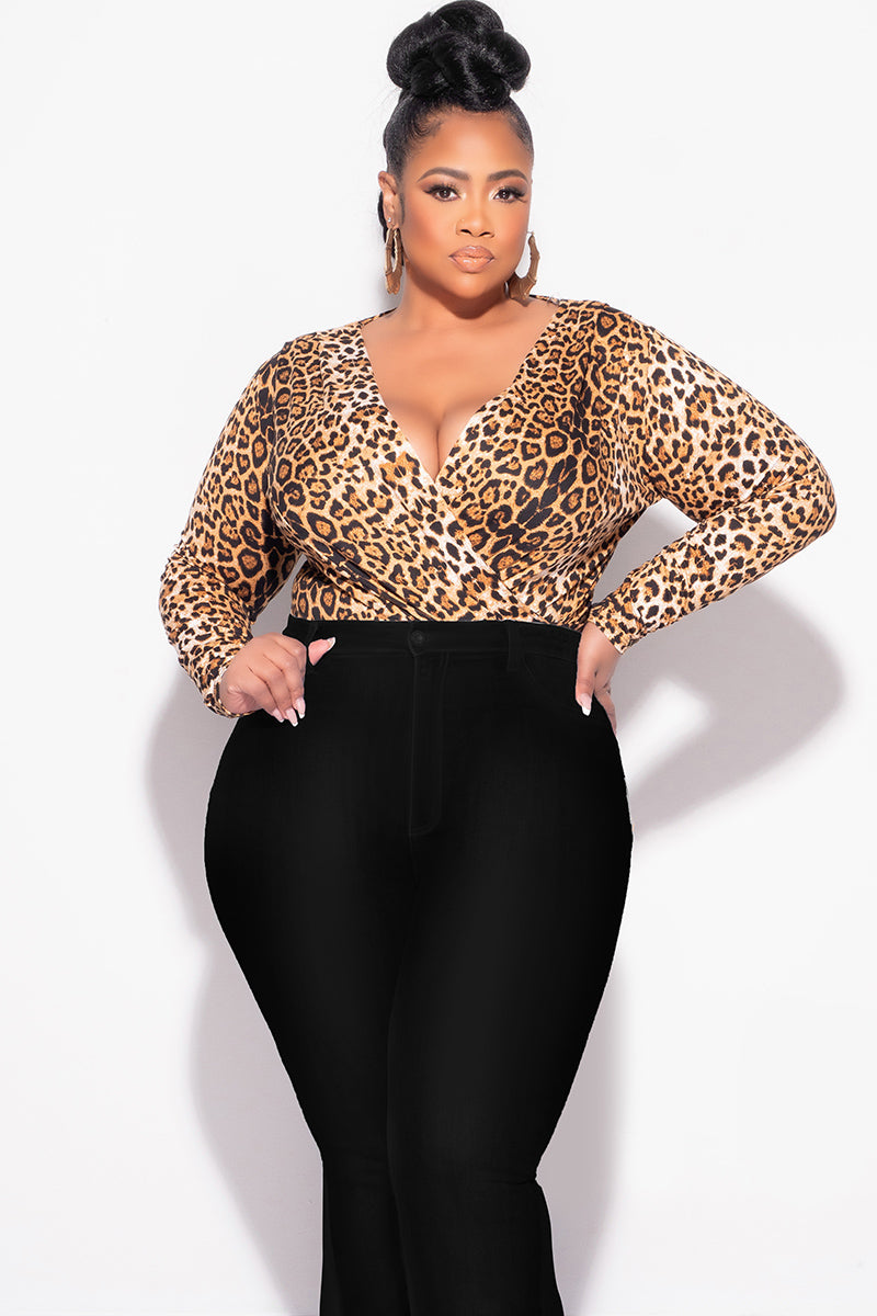 Final Sale Plus Size Faux Wrap Bodysuit in Animal Print