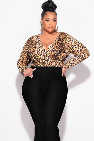 Final Sale Plus Size Faux Wrap Bodysuit in Animal Print