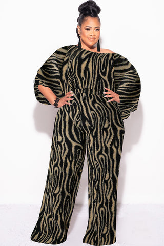 Final Size 2pc Pleated Off the Shoulder Top and Pants Set in Black and Tan