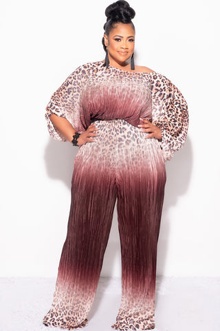 Final Size 2pc Pleated Off the Shoulder ColorBlock Top and Pants Set in Animal Print and Brown